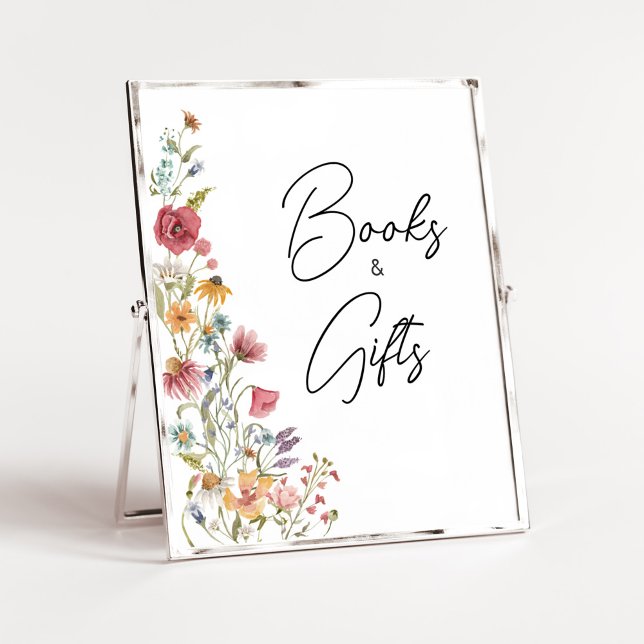 Póster Primavera bebé en libros de Baby Shower y regalos  (Boho Wildflower Baby Shower Books and Gifts Sign)