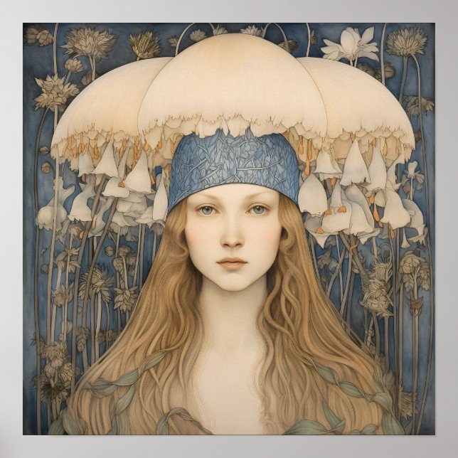 Póster Primavera Bluebell Flower Girl Art Print (Frente)