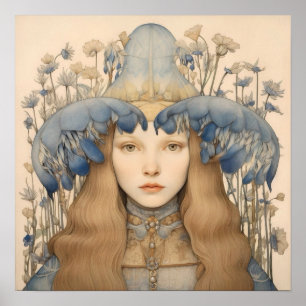 Póster Primavera Bluebell Flower Girl Art Print