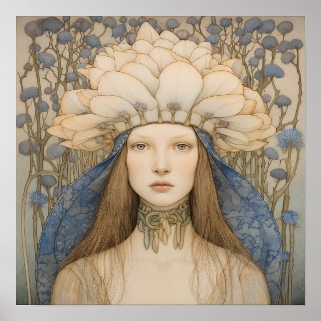 Póster Primavera Bluebell Flower Girl Art Print (Frente)