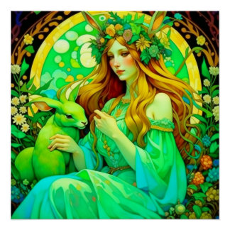 Póster Primavera Celta de Ostara en Art Nouveau