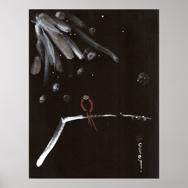 Póster Primavera de pájaro de nieve roja (Frente)