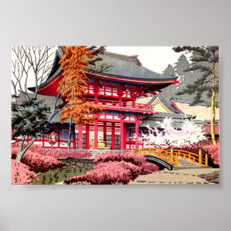 Póster Primavera del Templo Rojo Japonés