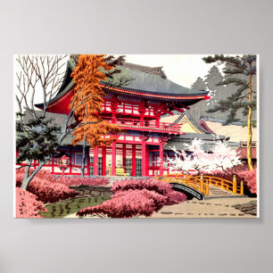Póster Primavera del Templo Rojo Japonés