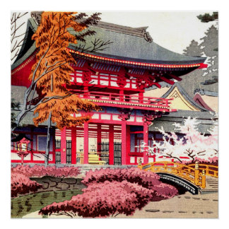 Póster Primavera del Templo Rojo Japonés