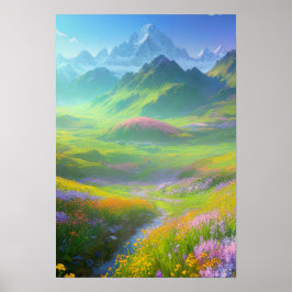 Póster Primavera en el valle de las cumbres nevadas