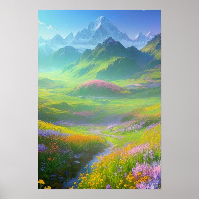 Póster Primavera en el valle de las cumbres nevadas (Frente)