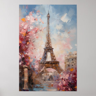 Póster Primavera en París La Torre Eiffel Pintura al Óleo