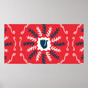 Póster Primavera, Feliz Navidad folklore doodle cuadrado 