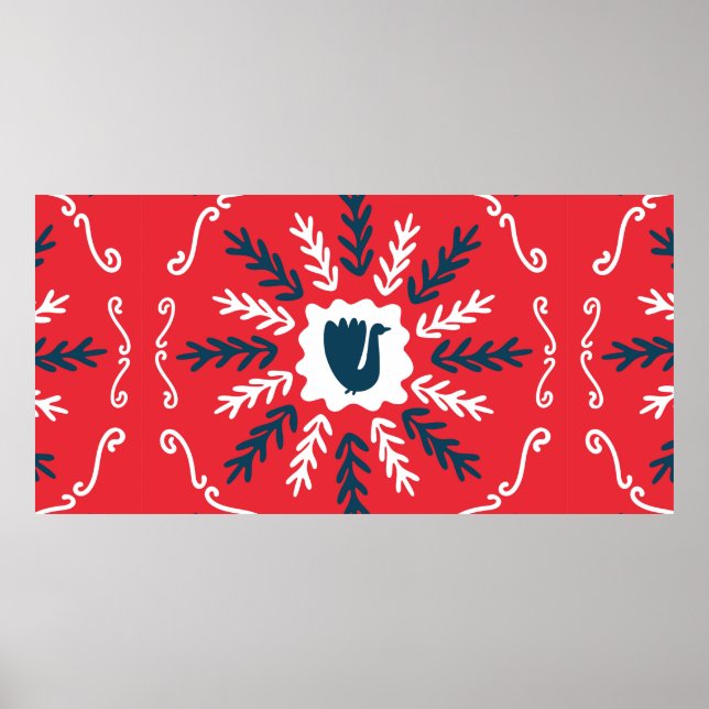 Póster Primavera, Feliz Navidad folklore doodle cuadrado  (Frente)