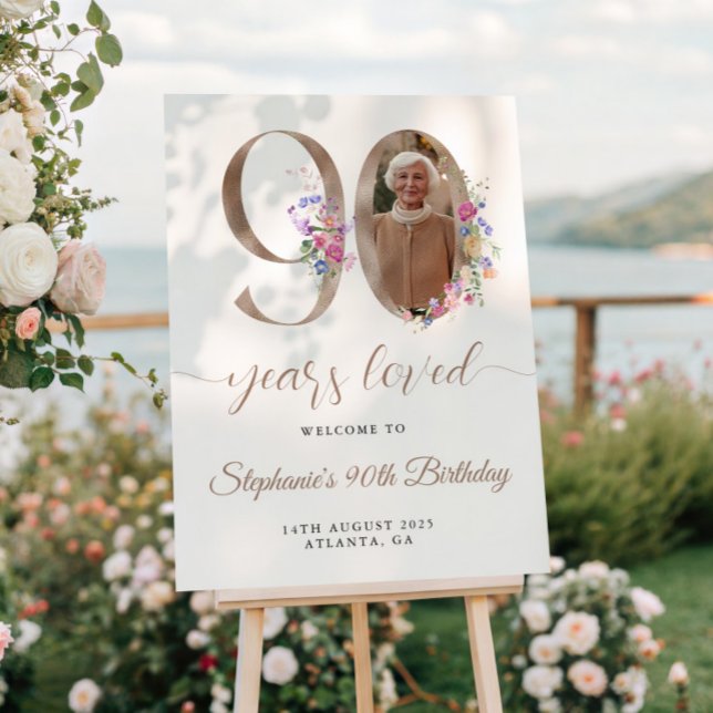 Póster Primavera Floral Foto 90º cumpleaños Bienvenida (Subido por el creador)