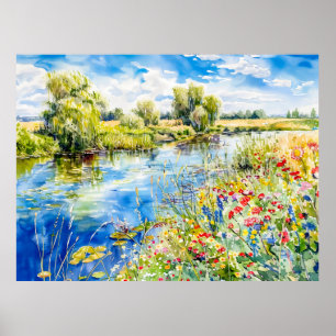 Póster Primavera junto al Havelland acuarela del Havel