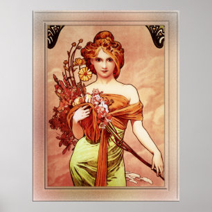 Póster Primavera La Belleza Dorada de Alphonse Mucha