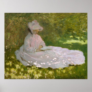 Póster Primavera Monet de la lectura de la mujer