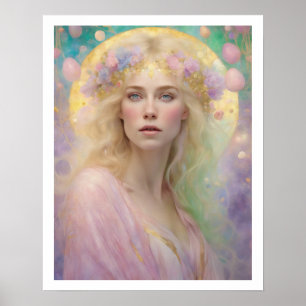 Póster Primavera Pastel Art Deco Mujer Cabello rubio Pasc