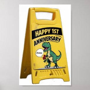 Póster Primer aniversario de T-rex con rosas