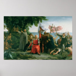Póster Primer aterrizaje de Cristóbal Colón en