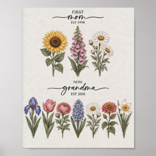 Póster Primer cartel de regalo de nacimiento de flores ro