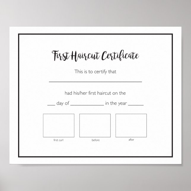 Póster Primer certificado de corte de pelo (Frente)