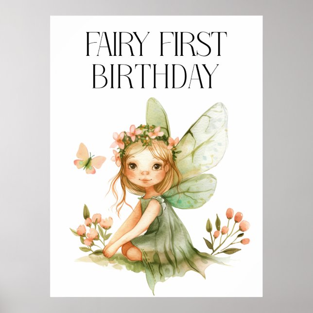 Póster Primer cumpleaños de Cute Fairy (Frente)