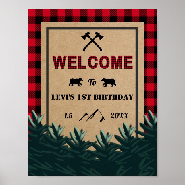 Póster Primer cumpleaños de Lumberjack, salvaje signo de  (Frente)