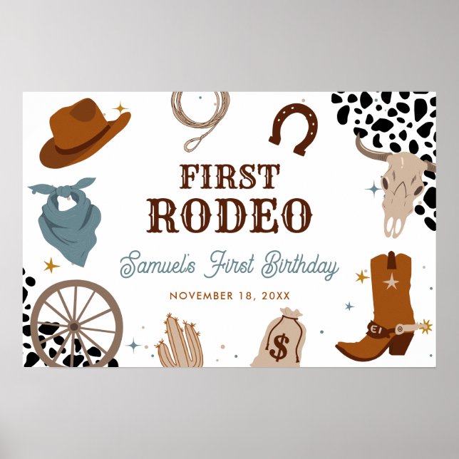 Póster Primer cumpleaños de Rodeo Wild West Boy Occidenta (Frente)