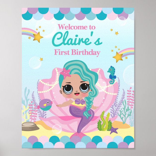 Póster Primer cumpleaños de Sirena (Frente)