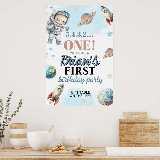 Póster Primer cumpleaños del astronauta del espacio ultra (Cocina)