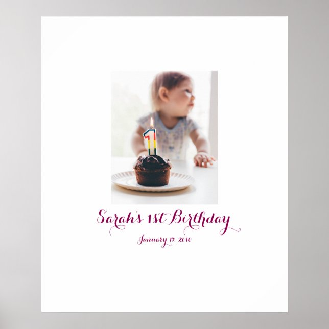 Póster Primer cumpleaños del bebé Primer Rótulo en la Fie (Frente)