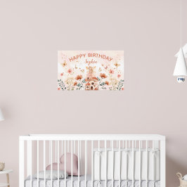 Póster Primer cumpleaños del Chica de hongos forestales e