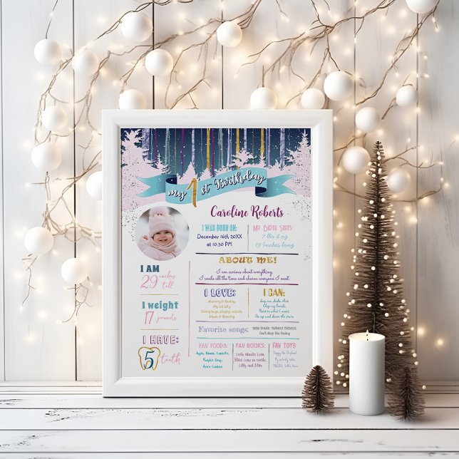 Póster Primer Cumpleaños Estaciones Invierno Pink Blue Pu (Subido por el creador)