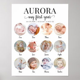 Póster Primer Cumpleaños Mi Primer Año Colaje de Fotos Hi