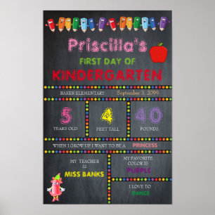 Póster Primer día CHICA de jardines de infancia, tamaño p