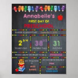 Póster Primer día de CHICA de Rótulo preescolar, Chalkboa