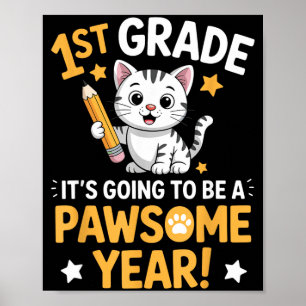 Póster Primer Día de Escuela Año Genial Gato 1er Grado
