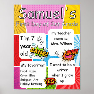 Póster Primer Día de Escuela Personalizado, Cómic Regreso
