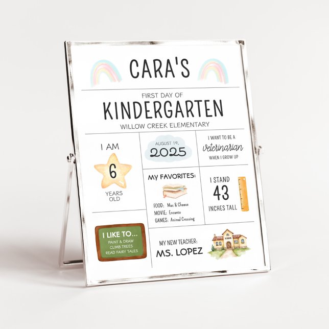 Póster Primer día de escuela Rótulo de guardería (Kindergarten First Day of School Sign)