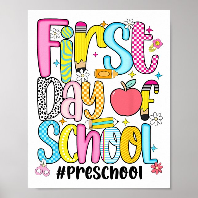 Póster Primer Día De La Escuela Preescolar Maestro Niño C (Frente)