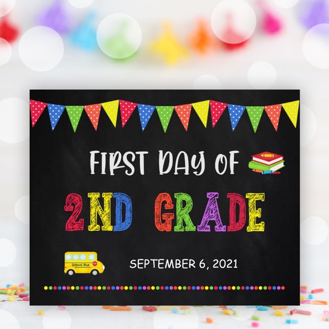 Póster Primer Día De Rótulo Escolar | 2º Poster de grado (First Day Of School Sign | 2nd Grade Poster)