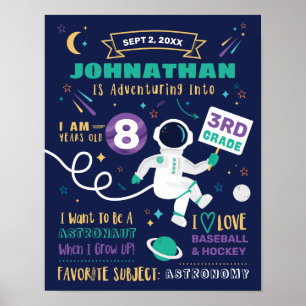 Póster Primer Día De Rótulo Escolar Astronauta Aventura E