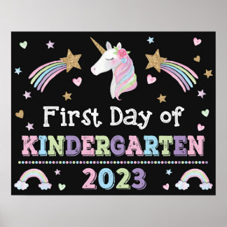 Póster Primer día de Rótulo escolar de Unicornio