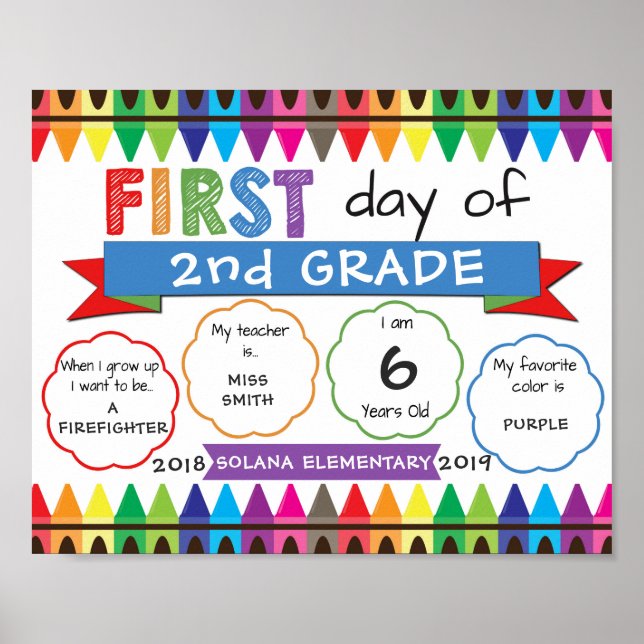 Póster Primer día de Rótulo escolar de vuelta a los ciray (Frente)