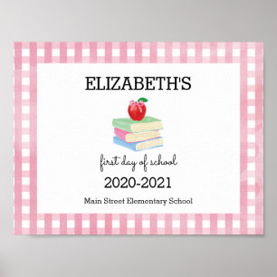 Póster Primer día de Rótulo escolar Gingham Apple