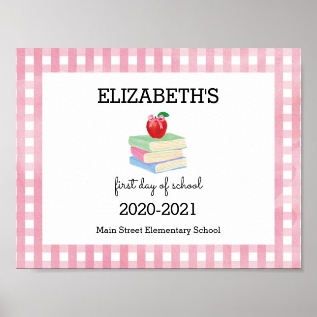 Póster Primer día de Rótulo escolar Gingham Apple (Frente)