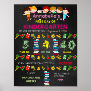 Póster Primer día de Rótulo infantil CHICA, negro y color