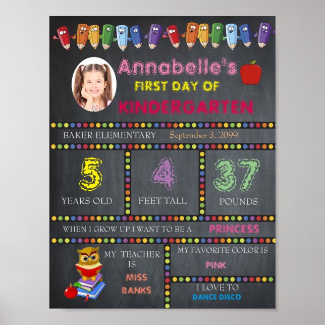 Póster Primer Día del CHICA de Rótulo de guardería, Chalk (Frente)