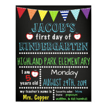 Primer día del Poster de Kindergarten Chalkboard