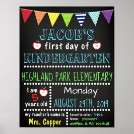 Póster Primer día del Poster de Kindergarten Chalkboard