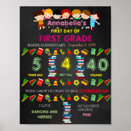 Póster Primer día del primer GRADO CHICA de Rótulo, negro