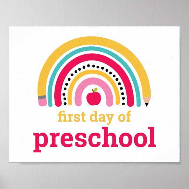 Póster Primer día del Rótulo arcoiris preescolar (Frente)